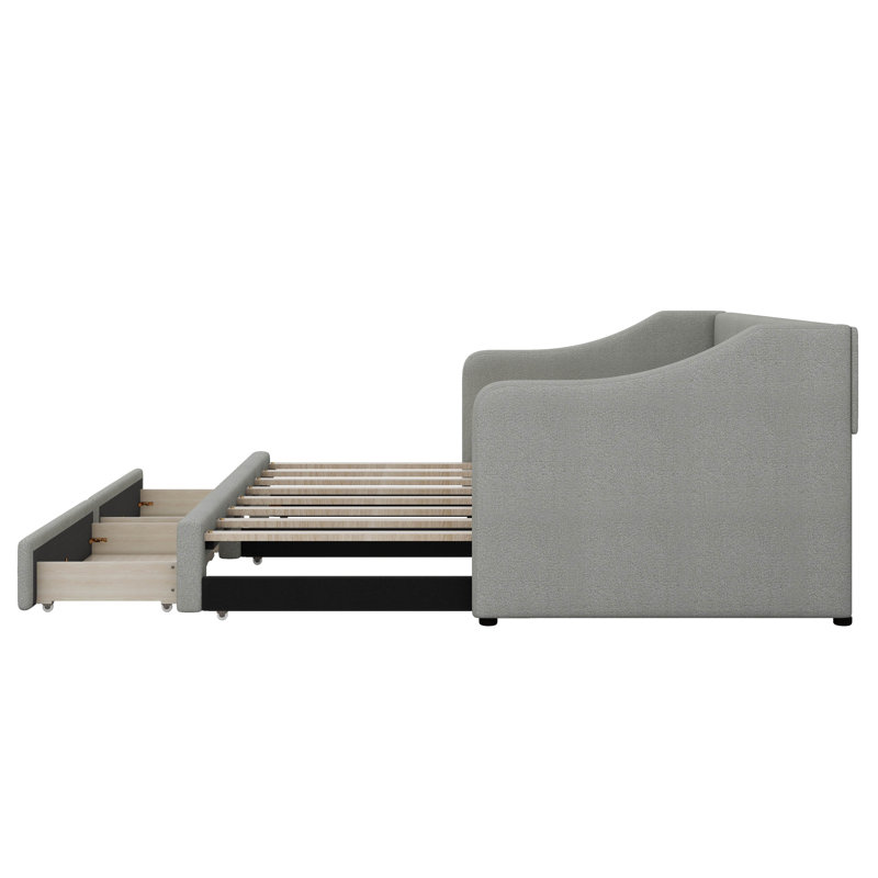Lit de jour avec couchette escamotable, lit de jour d'angle avec deux tiroirs et support à lattes pour le salon de la chambre à coucher