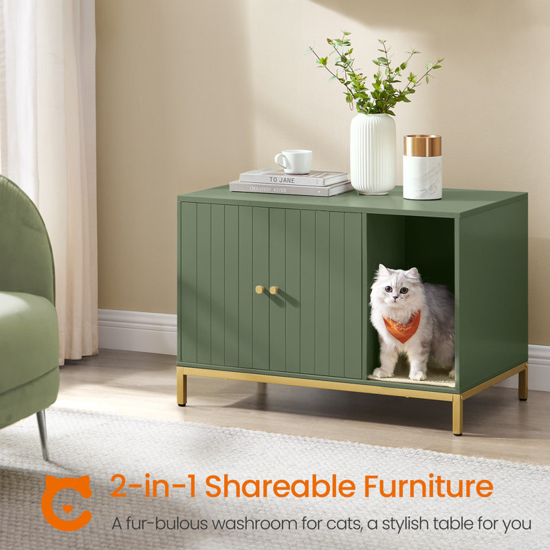 Enceinte de litière, meubles de bac à litière pour chat cachés, avec tapis à gratter, pieds hauts, maisonnette pour chat, table de bout, 31,5 po x 19,7 po x 21,7 po