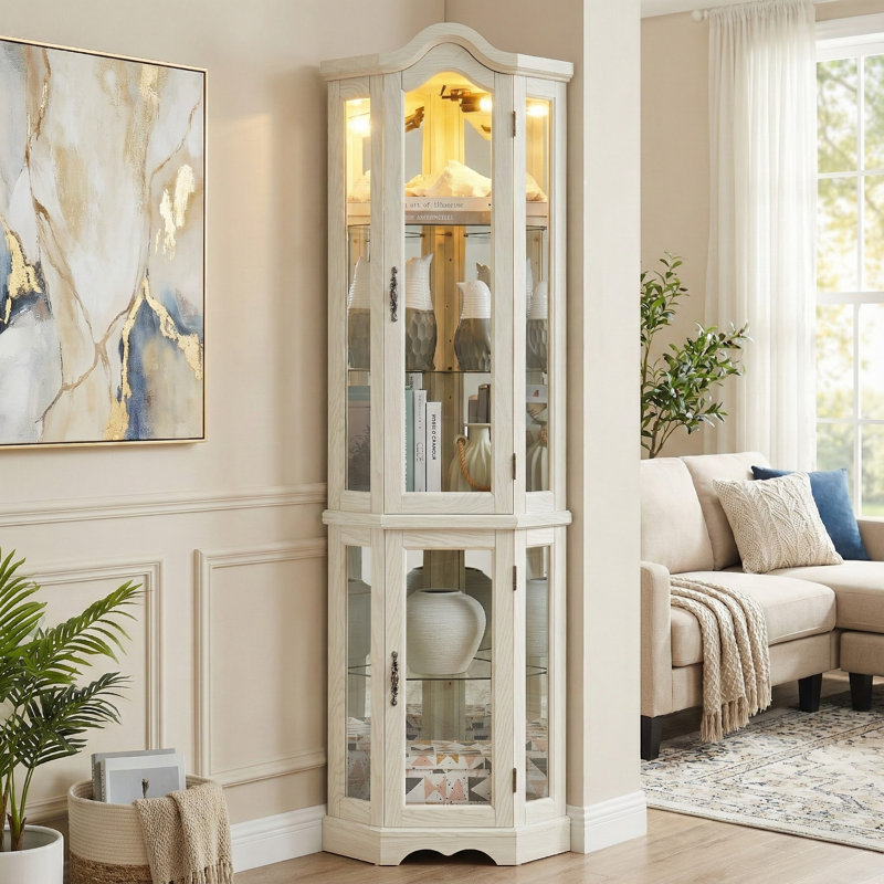 Vitrine de coin blanche éclairée, Blanc