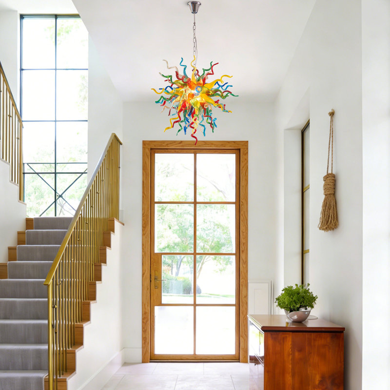 Lustre en verre soufflé à la main multicolore, plafonnier semi-encastré moderne, P 20 po