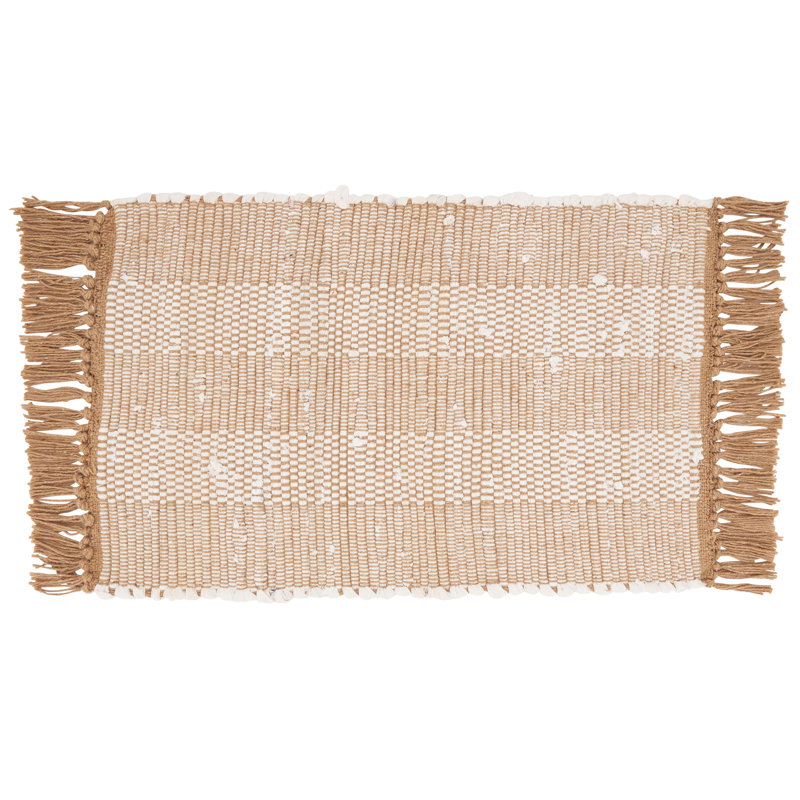 Natural Cotton Striped Chindi Placemats with Fringed Edges, Set of 4