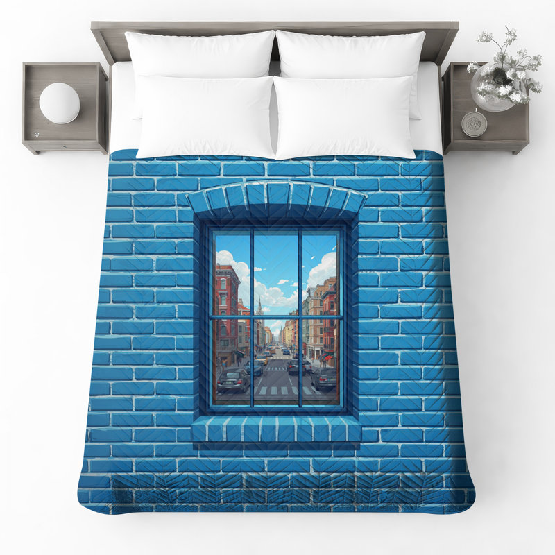 Couvre-lit matelassé bleu brique pour fenêtre toutes tailles, Double