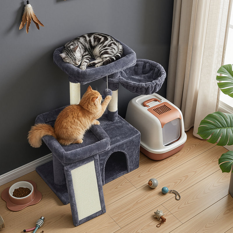 90cm H Cat Tree, Dark Grey