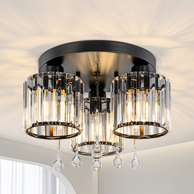 Tiarra 3-Light Crystal Flush Mount Lighting, Matte Black