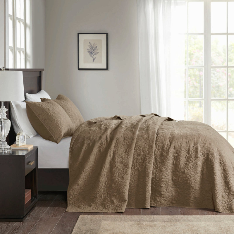 Ensemble de couvre-lit réversible matelassé en coton couleur crème, format king, King Bedspread + 2 Shams, Cream