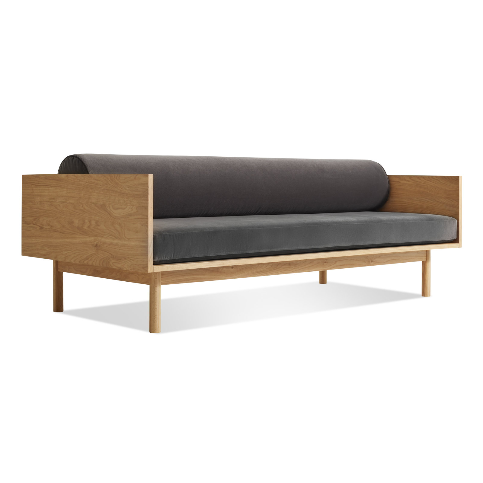 Souvenir 87'' Upholstered Sofa, Storm Velvet Velvet, White Oak