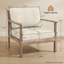  Chaise d'appoint moderne avec accoudoirs en bois d'hévéa massif, siège rembourré en lin de coton, chaise de salon facile à assembler, beige