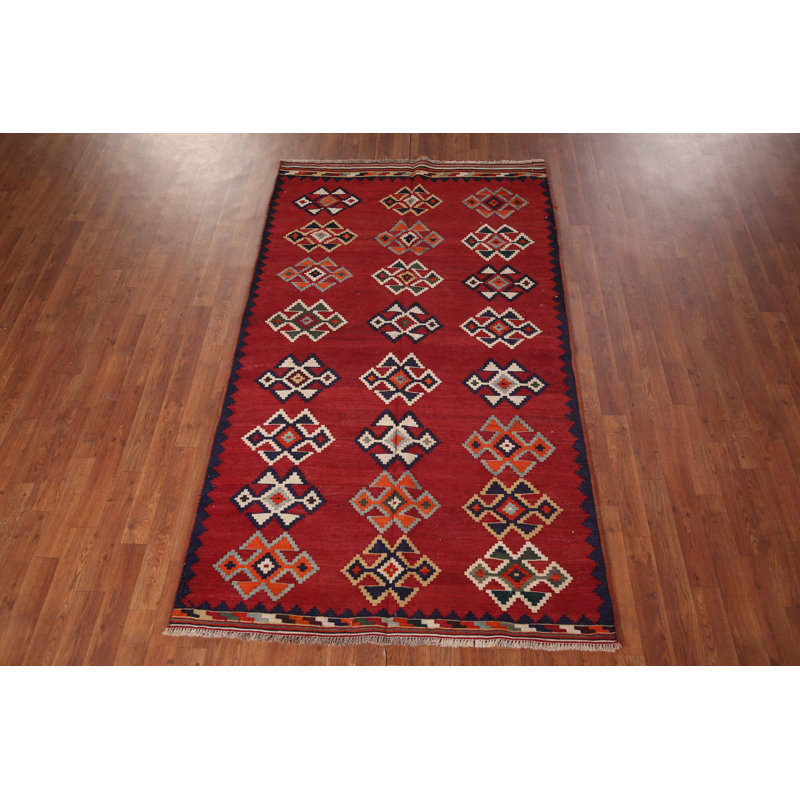 Tapis kilim en laine rouge rétro 4 x 7