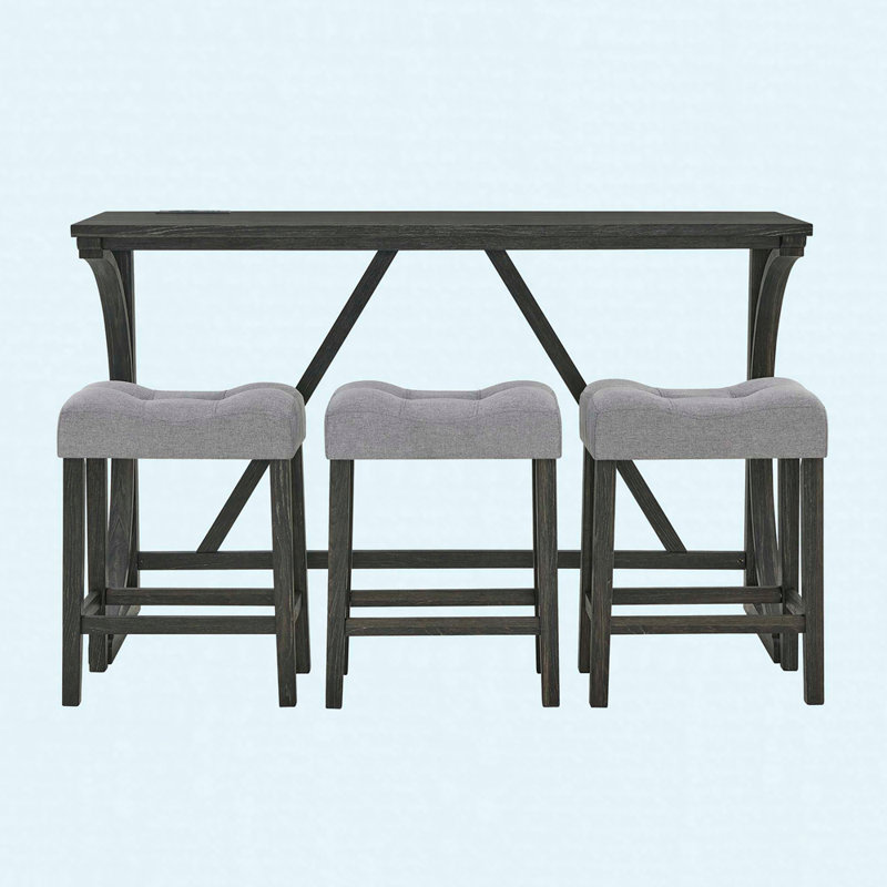 Ensemble de table de bar 59 po avec prises électriques 59 po, 3 tabourets rembourrés, ensemble de table de salle à manger 4 pièces à hauteur de comptoir