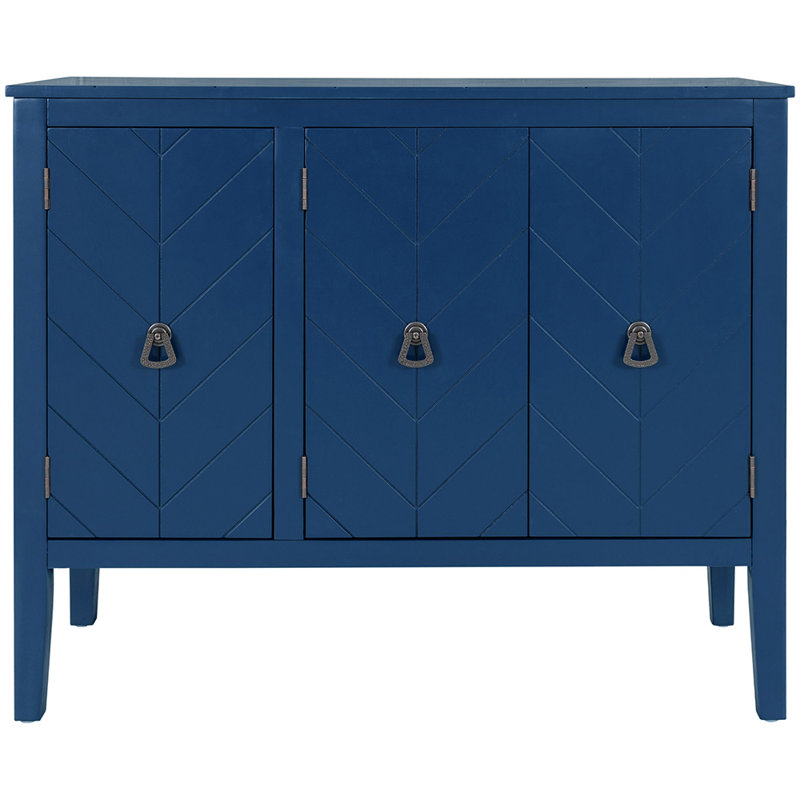Buffet décoratif 3 portes en bois massif Syndra, Bleu marine
