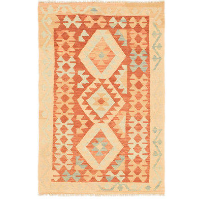 Tapis en laine rouge/beige 2 pi 9 po x 4 pi en laine noué la à la main one-of-kind Elland