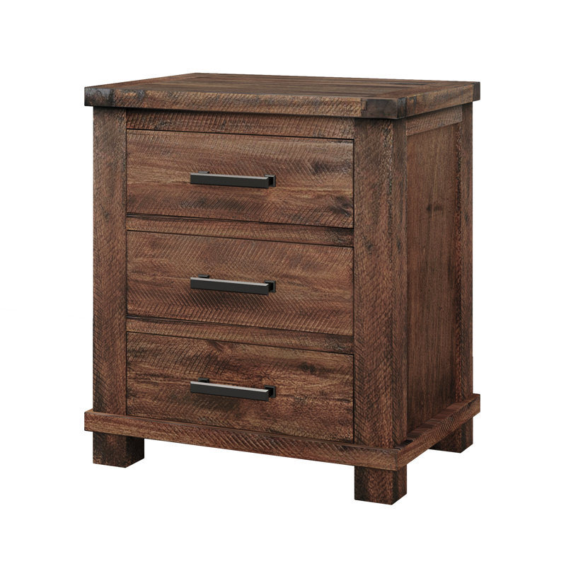 Ensemble de table de chevet rustique en bois massif récupéré à trois tiroirs Rustic, 2