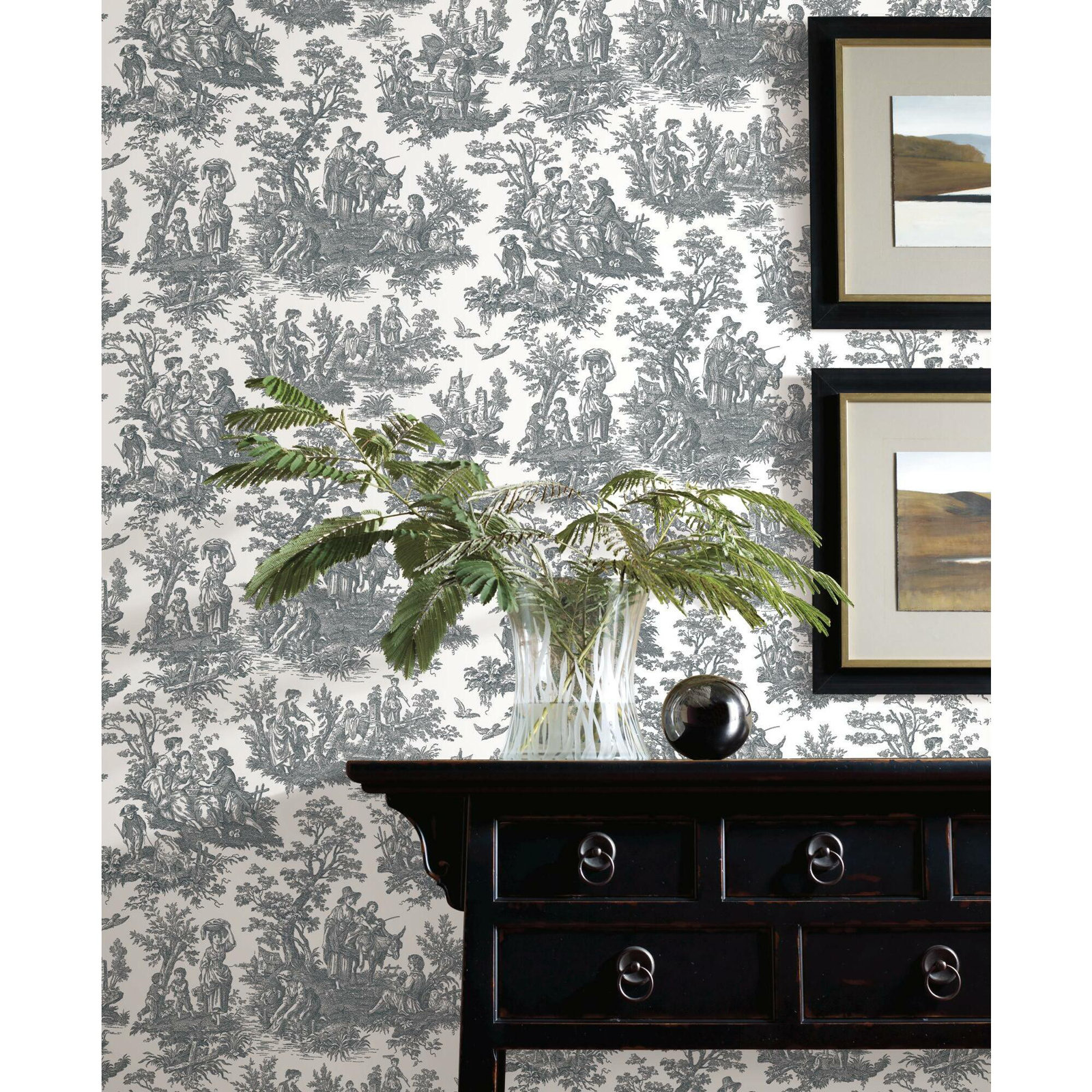 Peel & Stick Toile Wallpaper, Gray
