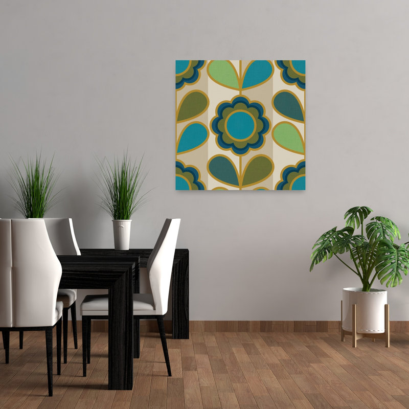 Affiche murale florale abstraite géométrique rétro de style Mid-Century Modern, 36" H x 36" W