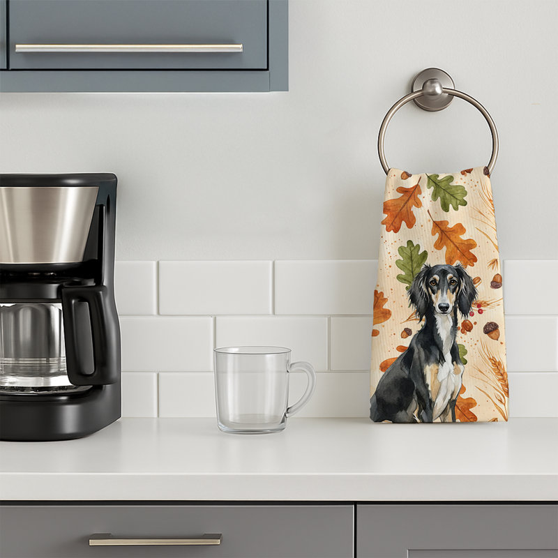Black and Tan Saluki Heirloom Fall Kitchen Towel, Black and Tan Saluki