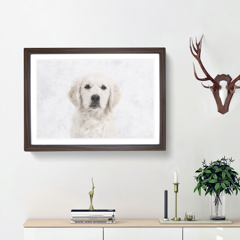 Golden Retriever Puppy - Picture Frame Graphic Art Print, Walnut Framed, 24cm H x 33cm W x 2cm D