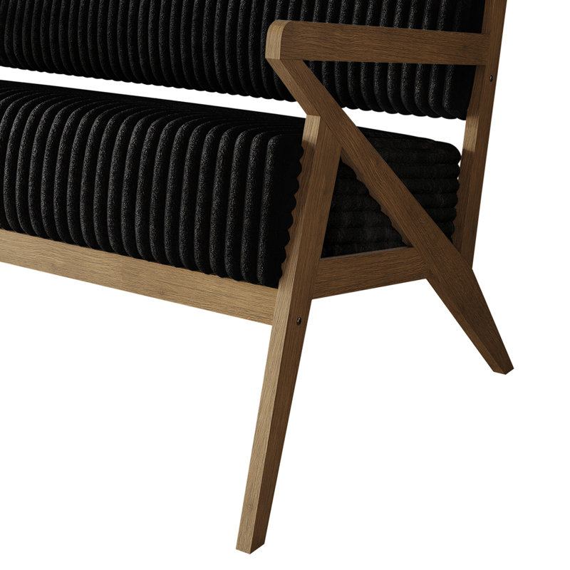 Velvet Upholstered Accent Sofa, Walnut, Black