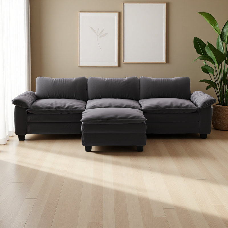 Canapé modulaire de luxe avec repose-pieds, Velours gris velours