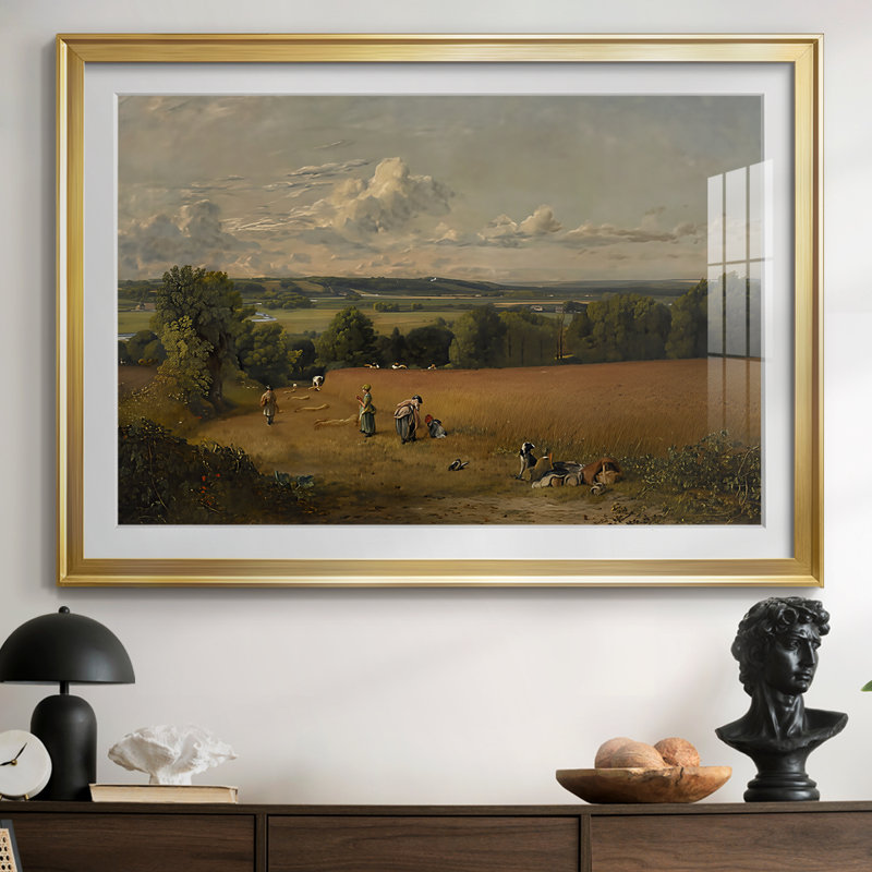 A Wheatfield-John Constable, reproduction encadrée avec passe-partout et verre-1816, 30 x 5 x 42,5, Impression encadrée, Doré