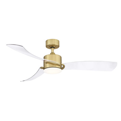 SculptAire 52 inch Indoor/Outdoor Ceiling Fan with LED Light Kit - Brushed Satin Brass with Clear blades