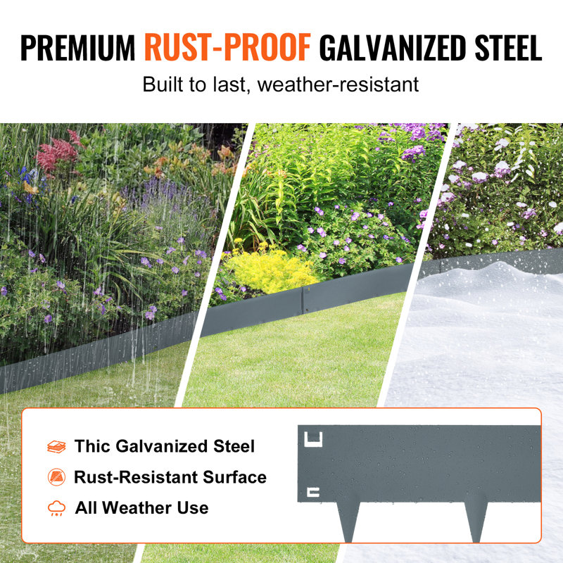 Dark Gray Steel Flexible Garden Landscape Edging Set