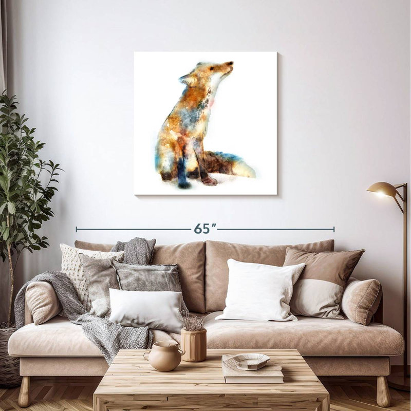 Crowle aquarelle renard, H 36 po x l 36 po