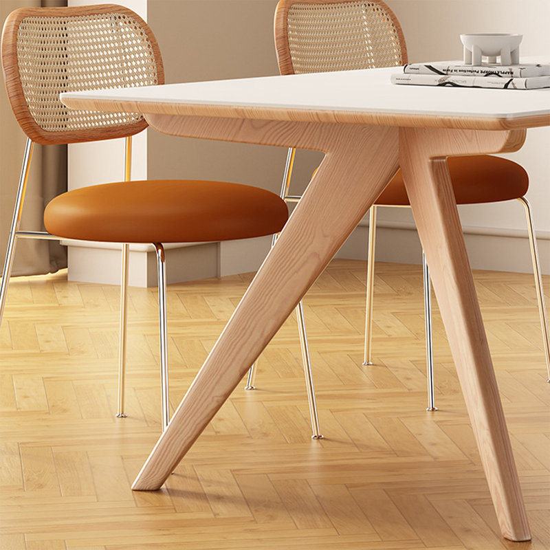 Plateau de table rectangulaire en bois fritté blanc avec table en bois massif pour la salle à manger / cuisine