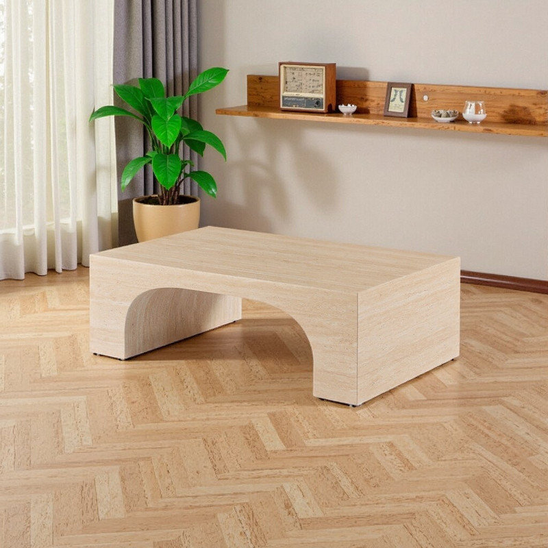 Travertine Stone Coffee Table With Engineered Composite Base 70 Lb Capacity