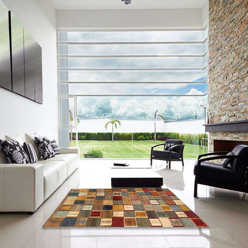 Tapis contemporain beige / brun / gris, Carré 5 pi