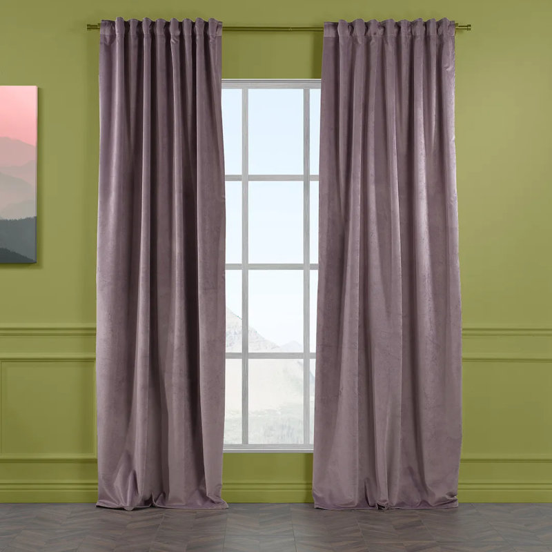 Extra Long & Extra Wide Matte Velvet Curtain Panel, 140cm Width x 245cm Drop, 73 LILAC LUSTER