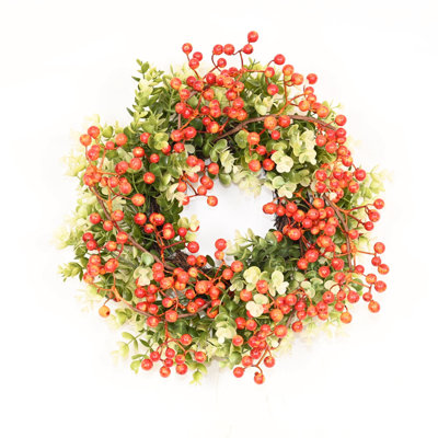 16" Artificial Farmhouse Thanksgiving Day Harvest Blossom Cluster Greenery Leaves Berry Fall Front Door Wreath