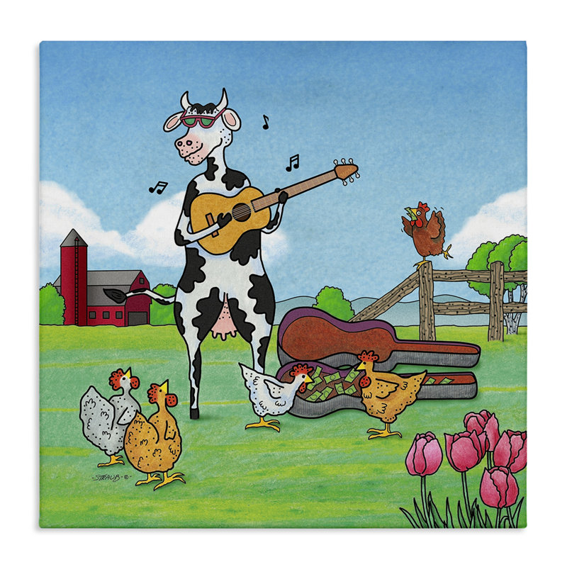 Vache Busking avec toile d'audience, design par Roger Straub, H 36 po x l 36 po