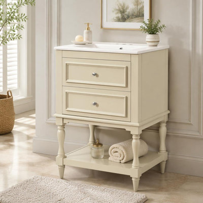 Meuble-lavabo de style rétro avec lavabo en céramique et rangement intelligent