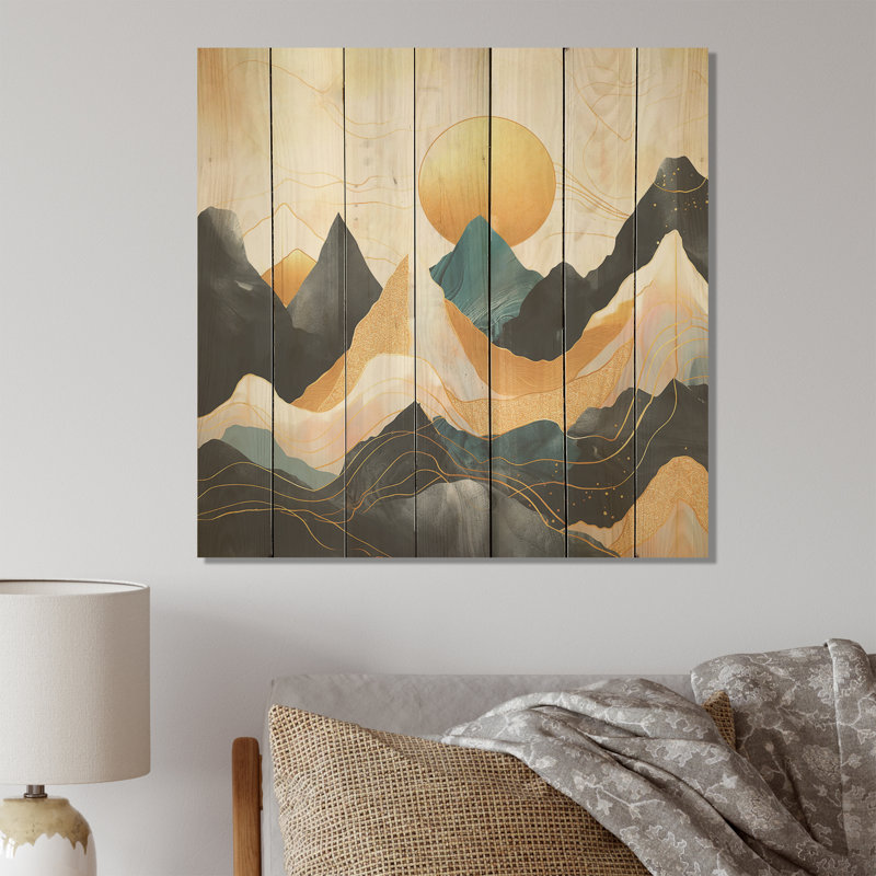 Pink And Gold Mountain Bold Landscape II - Fruits On Wood Print, 15" H x 15" W