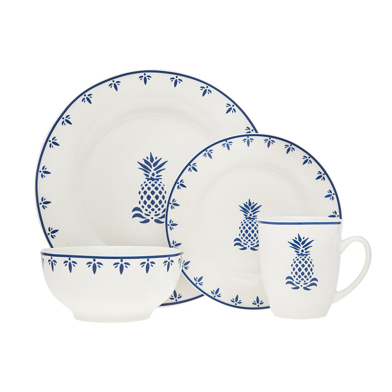 Service de table 16 pièces, service pour 4 Ananas, Bleu