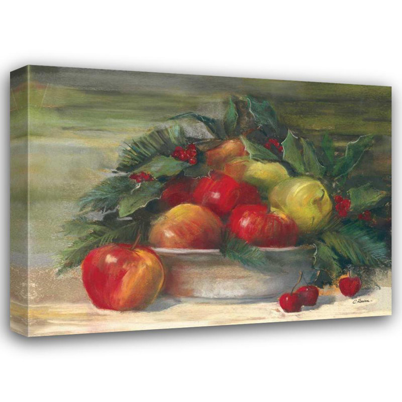 August Grove® Rowan, Carol, art sur toile tendue avec châssis: pommes et houx, H 36 po x l 47 po