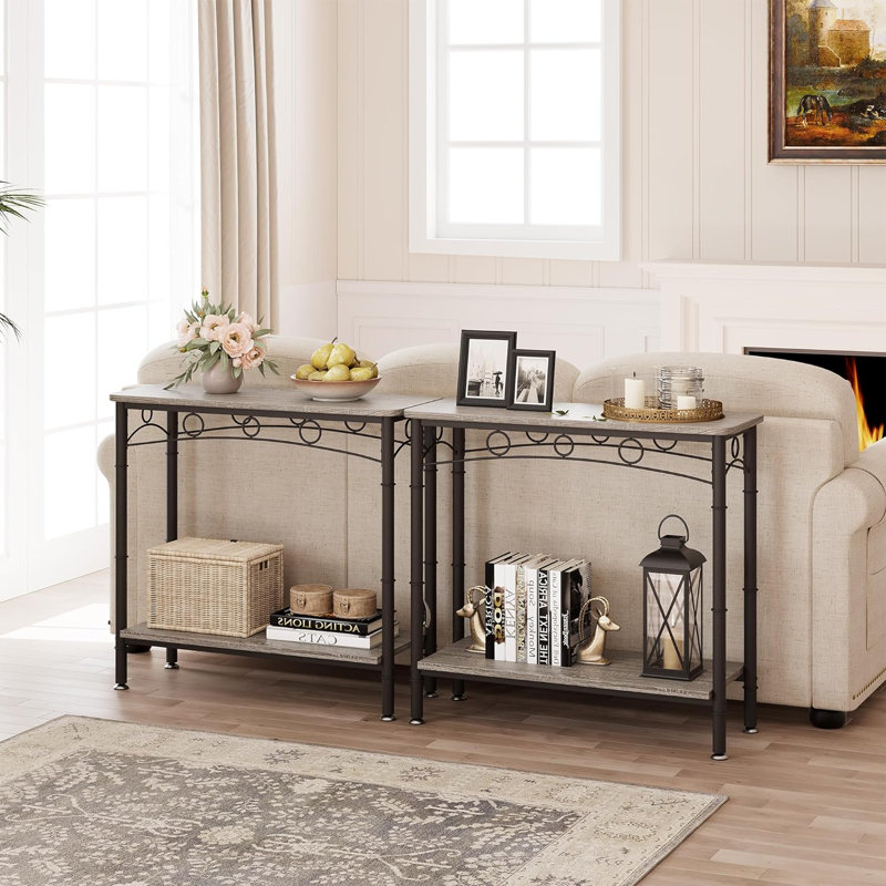 Console Shamella, Plateau gris/ base noire, H 31,8 po x l 31,5 po x P 11,8 po