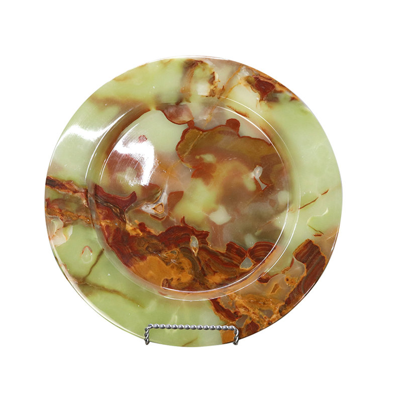 Assiette décorative en marbre, ronde de 12 pouces, motif tourbillon vert clair et brun, 3,7 lb