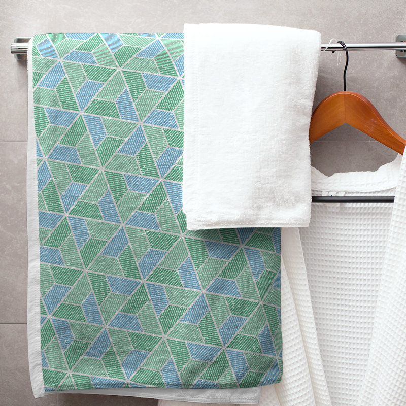 Serviette de bain trapézoïde, Vert/bleu