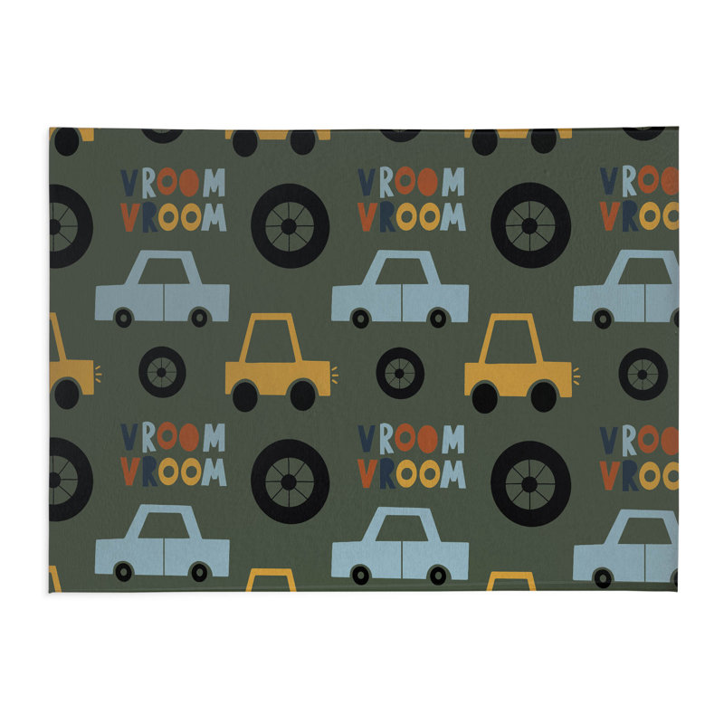 Vroom vroom Colorized Kids Play Mat, Chimichurri/Green/Gold/Orange, Rectangle 60" x 84"