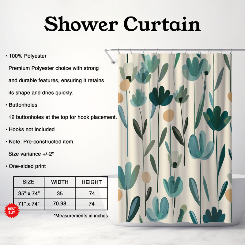 Rideau de douche standard 1 pièce, H 74 po x l 71 po