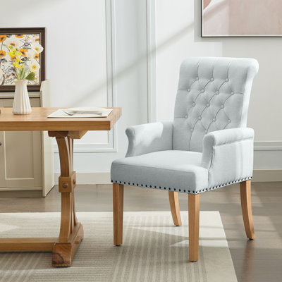Tufted Upholstered High Back Dining Armchair, Linen