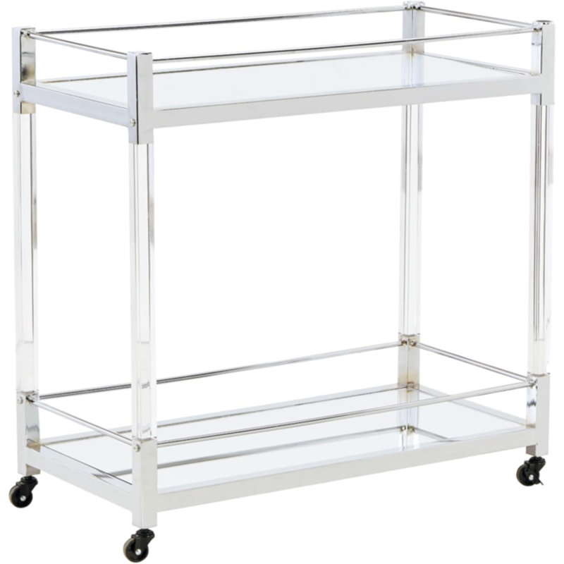 Modern Bar Cart With Mirrored Glass Shelves And Rolling Casters For Stylish Serving And Decor