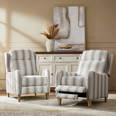 Beecher 31'' Farmhouse Stripped Manual Recliner with Solid Wood Legs