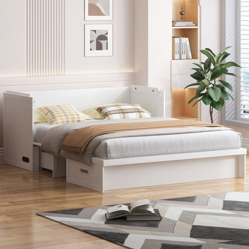 Queen Murphy Bed Cabinet With Charging Station , 1200lbs Capacity, Extra Storage & Usb Ports( Mattress Included), White