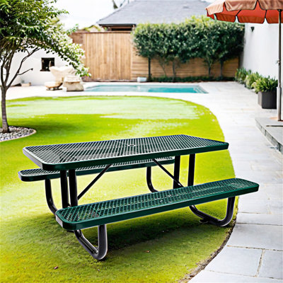 Rectangular Outdoor Picnic Table With Umbrella Pole