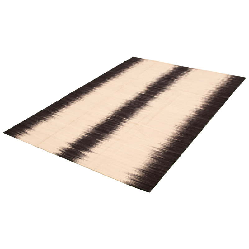 Tapis beige en laine noué à la main de conception unique 6 pi 7 po x 9 pi 10 po New Age