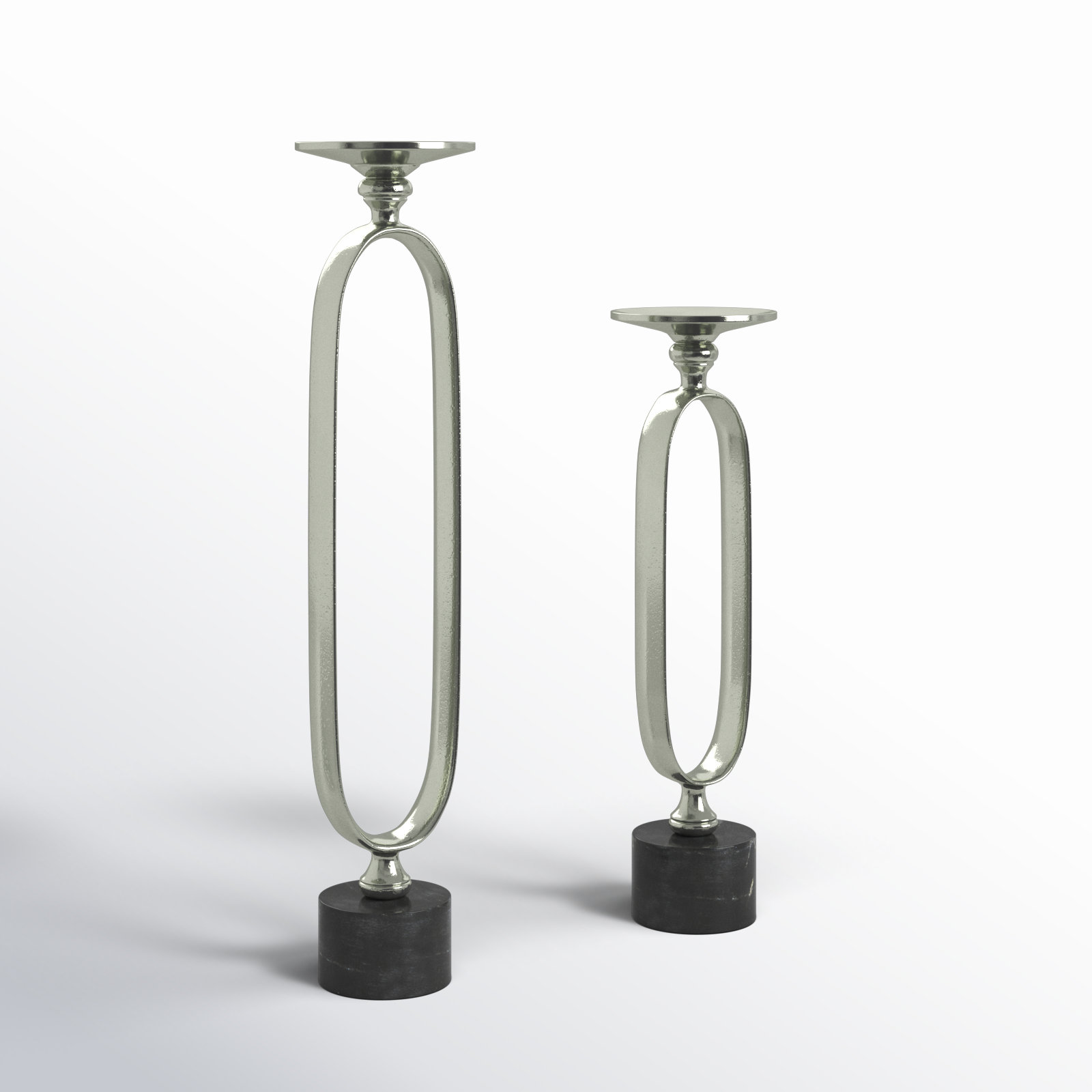 2-Piece Genuine Marble Candlestick Set, Silver