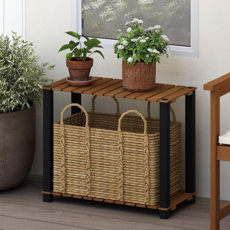 2-Tier Large Rectangle Plant Shelf, Side Table with Square Poles, for Patio