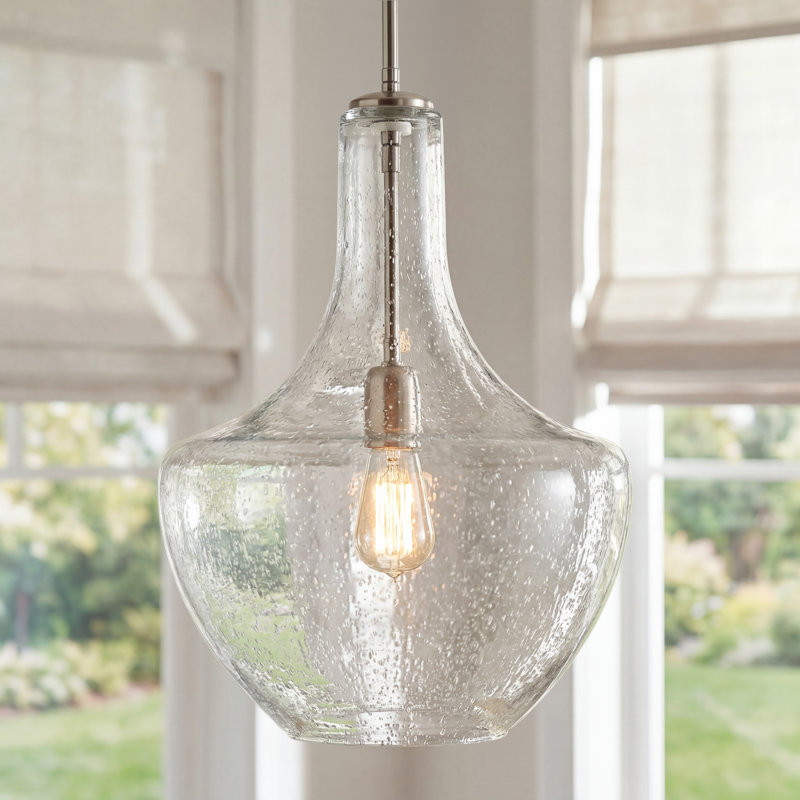 Suspension Kichler Everly en nickel brossé de 50 cm (19,75 po) à une lumière avec abat-jour transparent en forme de larme
